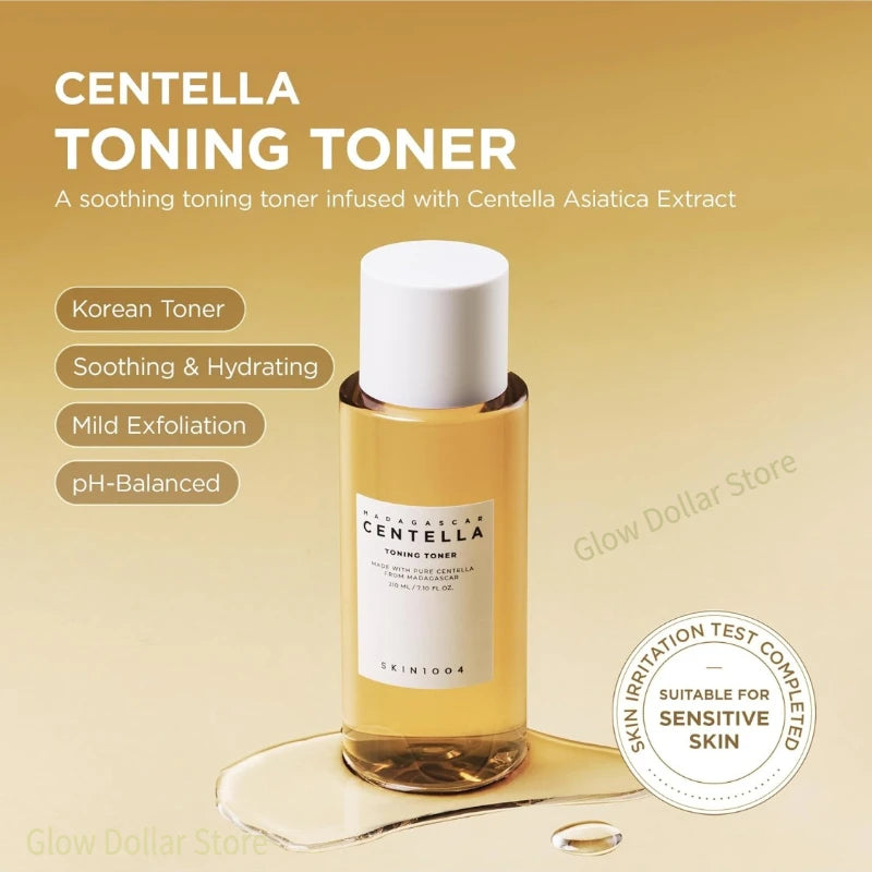 Korean Skincare Centella 3-Piece Set: Toner, Light Pore-Care Cleansing Oil, Soothing Facial Serum for Sensitive Skin