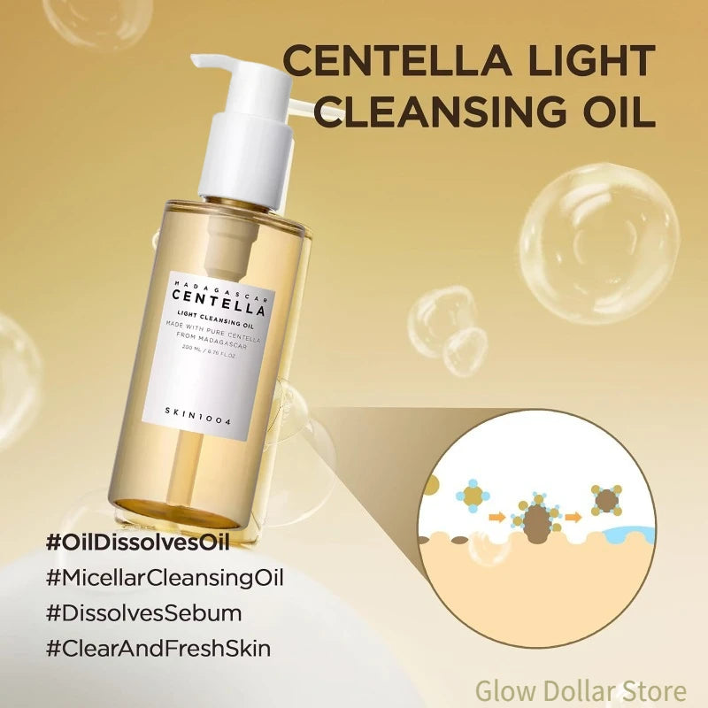 Korean Skincare Centella 3-Piece Set: Toner, Light Pore-Care Cleansing Oil, Soothing Facial Serum for Sensitive Skin