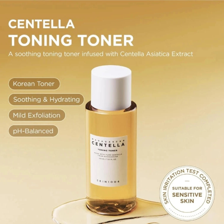 Centella Skincare 3-Piece Set: Toner, Light Pore-Care Cleansing Oil, Soothing Facial Serum